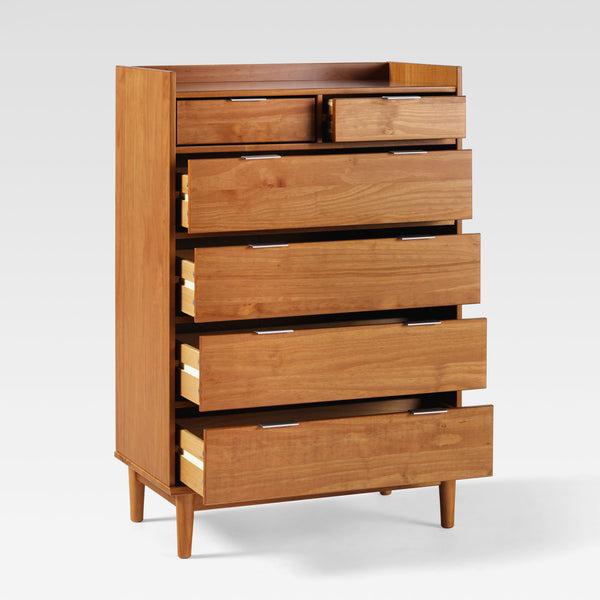 30" Solid Wood 6-Drawer Chest with Gallery BR6DRLEEDRCA-T Caramel BR6DRLEEDRCA-T Walker Edison