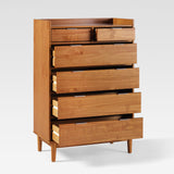 30" Solid Wood 6-Drawer Chest with Gallery BR6DRLEEDRCA-T Caramel BR6DRLEEDRCA-T Walker Edison