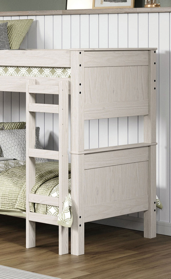 English Elm Rustic Twin-Over-Twin Bunk Bed in White Pine — Solid Brazilian Pine, Splittable, Ladder, 82"W x 63"H B2741S00280