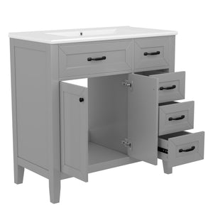 English Elm 36" Stylish Gray Bathroom Vanity With Sink Combo - Durable, Space-Saving Storage Solution For Your Home N725P246491E