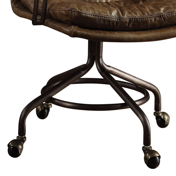 English Elm Vintage Whiskey Top Grain Leather Swivel Office Chair with Wood Arms, Metal Frame, Smooth Casters and Timeless Elegance Vintage B062P182755