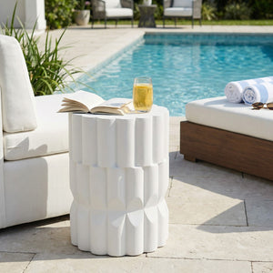 English Elm 13 Inch Handmade Mgo Geometric Side Table Sculptural Matte Accent for Indoor Outdoor White N772P390780W
