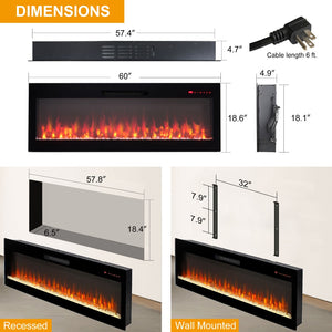 English Elm Smart 60 Inch Recessed Electric Fireplace with 3d Flame Wifi and Alexa Control W1769P249201