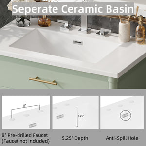 English Elm Christopher Knight Home® - 30 Inches Bathroom Vanity With Integrated Sink, Soft-Close Doors, Adjustable Shelf & Curved Design N817P299509G