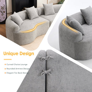 English Elm Curved Boneless Sofa modular 110" sectional with high-density foam & spring core, kid‑friendly curves, no assembly required for easy moving and cozy lounging Grey W2231S00007