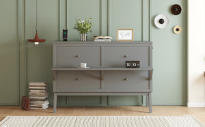English Elm Queen Murphy Cabinet Bed Solid Pine Build with Usb Charging and Fold Out Desktop Grey W504S00167