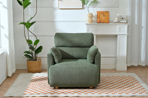 English Elm Oversized Storage Ottoman Accent Chair with Deep Wide Seat, Mid-Century Upholstered Lounge Sofa for Cozy Reading and Relaxation Dark Green W1028S00045