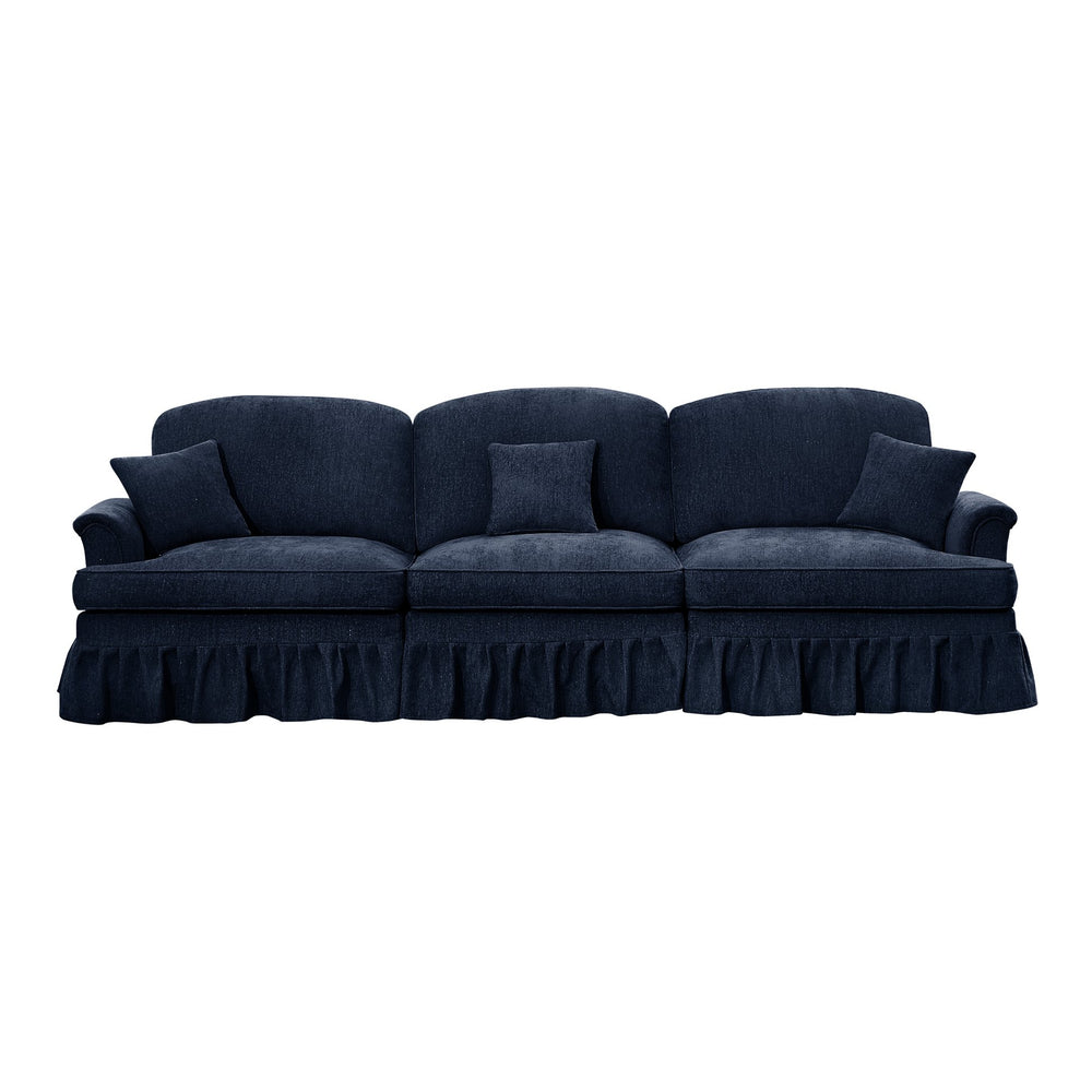 English Elm Elegant Mid Century 3-Seater Sofa With Flared Arms & Removable Skirts - Versatile Chenille Comfort W3041S00255