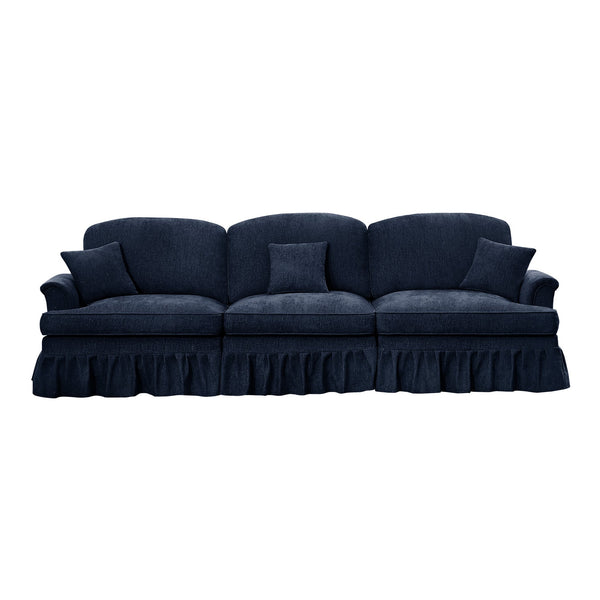English Elm Elegant Mid Century 3-Seater Sofa With Flared Arms & Removable Skirts - Versatile Chenille Comfort W3041S00255