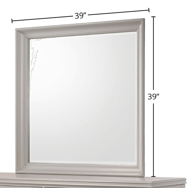 English Elm Gray Square Mirror Solid Wood Frame with Beveled Glass Edge, Transitional Poplar Accent for Walls B2699P236722