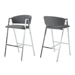 English Elm Christopher Knight Home® - BAR CHAIR MP2 Set of 2 Grey PU Mid-Century 28" Bar Stools with Padded Back, Chrome A-Frame Finish 61746.00GRY