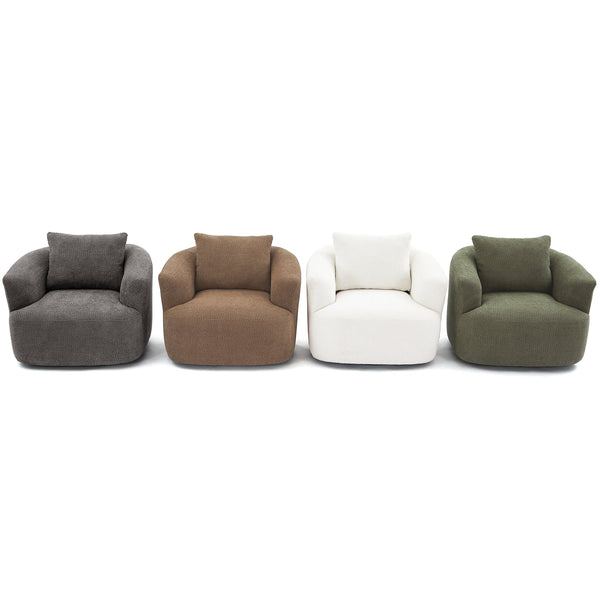 English Elm 360° Swivel Chair with Boucle Upholstery, Deep Pocket-Spring Seat, Ergonomic Curved Arms & Minimalist Design for Living Room Comfort Beige N719P288552A