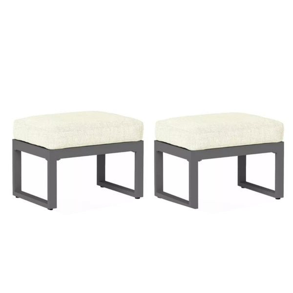 English Elm Set of 2 Outdoor Aluminum Powder-coated Patio Ottomans with Water-repellent Cushions Beige+Black B082P455140
