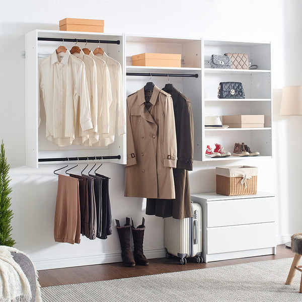 English Elm Devi White Wall Mounted Wood Closet System — Durable Melamine Finish, Ample Modular Storage, Easy Assembly for Walk-In Spaces B040P311949