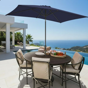 English Elm 6.5 X 10 Ft Rectangular Outdoor Patio Umbrella with Crank Tilt Uv Resistant Canopy Navy Blue B082P454958