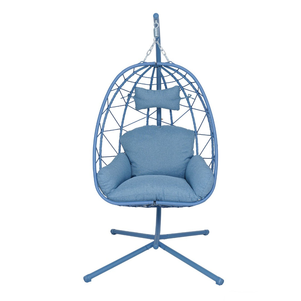 English Elm Hanging Egg Chair Woven Pe Wicker Patio Swing with Stand and Washable Cushion T5880P497568