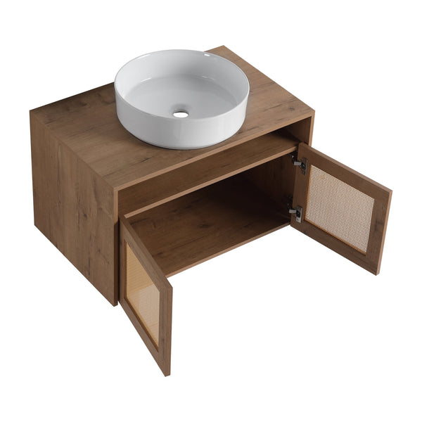 English Elm 30" Bathroom Vanity With Integrated Sink, Soft-Close Doors, & Modern Floating Design For Minimalist Space W999S00397