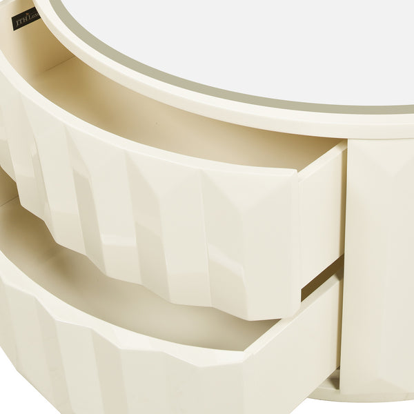 English Elm Jennifer Taylor Home - Facino Round 35.5" Storage Coffee Table with Mirrored Top, White Lacquer Birchwood, 2 Drawers B2719P238494