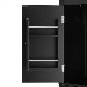 English Elm Elegant Bathroom Floor Storage Cabinet with 4 Doors, Adjustable Shelves, Anti-Tip Design, 28"L x 15"W Black N725P188461B