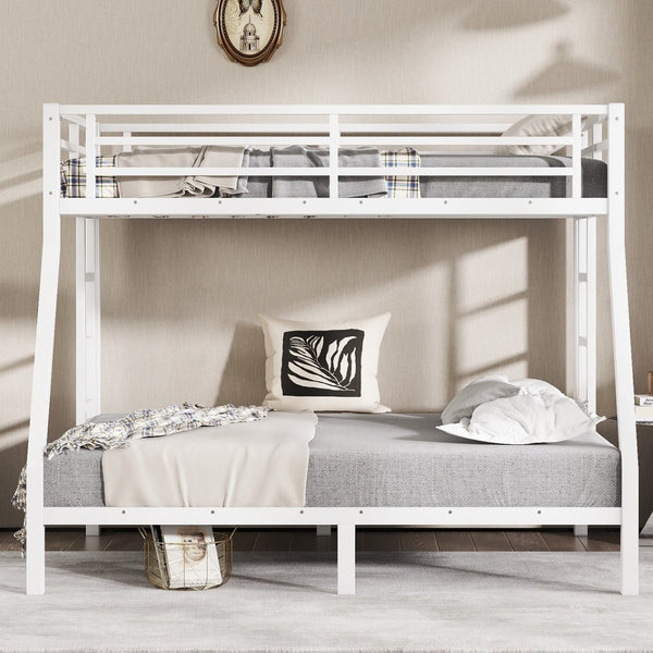 English Elm Metal Twin Over Full Bunk Bed White Steel Frame Space Saving Slat Support for Teens W1580P383994