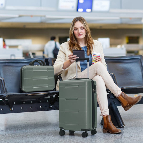 English Elm 6 Piece Hardshell Abs Travel Set with Spinner Wheels Combination Lock and Toiletry Bag Army Green N732P391465F