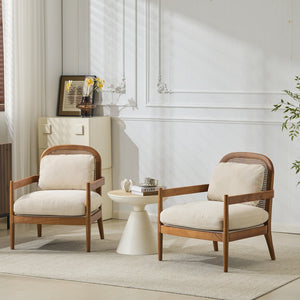 English Elm Christopher Knight Home® - [Set of 2] 26.6" Mid-Century Modern Accent Chair with Solid Wood Frame, Rattan Back and Plush Upholstery Ivory,Walnut N767P298390B