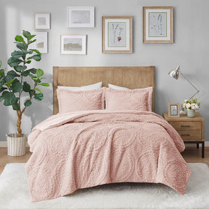 English Elm Full/Queen Plush Embroidered Medallion Faux Fur Comforter Mini Set — Ultra-Soft Machine Washable Elegance Blush 19.29 L x 11.81 W x 11.81 H B03597037