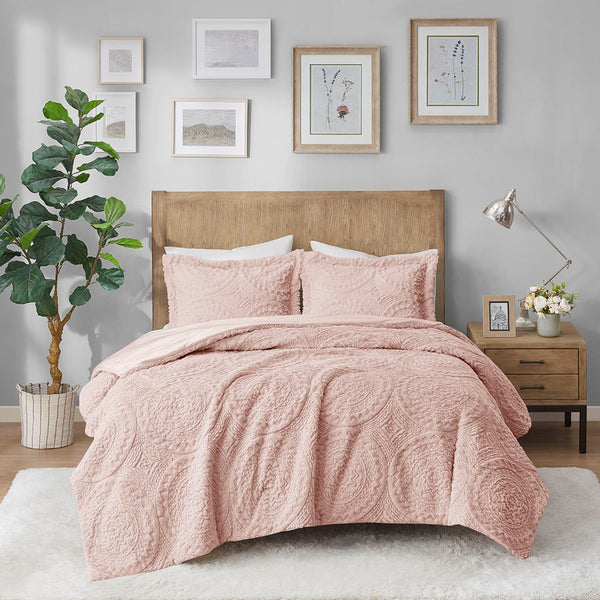 English Elm Twin Arya Embroidered Medallion Faux Fur Ultra Plush Comforter Mini Set - Luxurious Soft Bedding, Machine Washable Blush 19.29 L x 10.83 W x 10.83 H B03597036