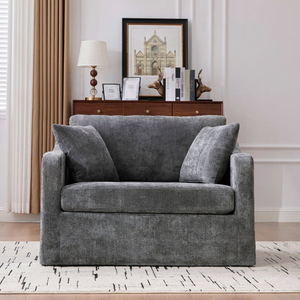 English Elm 43.9" Oversized Chenille Accent Chair with Bolster Pillows Farmhouse Living Room Seat Charcoal W3098P419126
