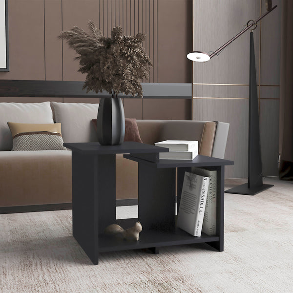 English Elm Weman modern 23.6" coffee table with open lower shelf, compact durable particleboard design for tidy spaces Black 14.3 L x 56 W x 9 H B070P254774