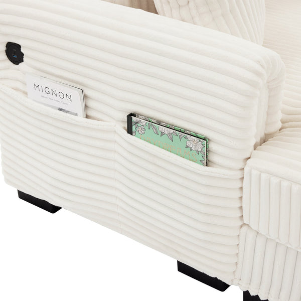 English Elm 2-Seater Corduroy L-Shaped Chaise Sofa with USB-C Charging, Storage Pocket, Reversible Design Beige W2606S00004