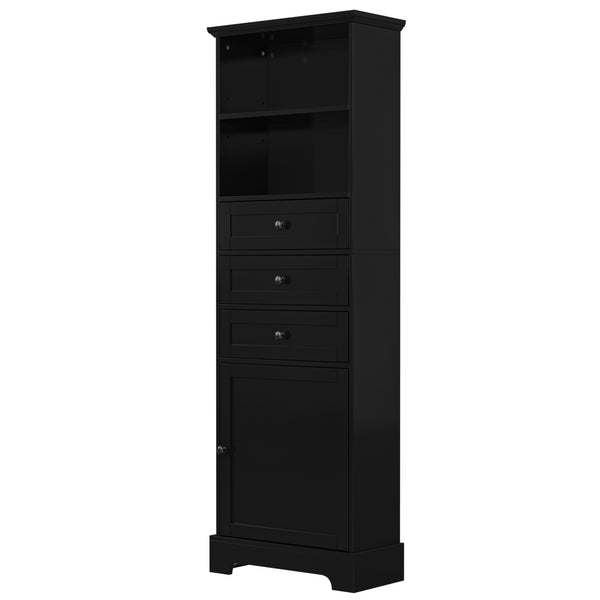 English Elm Black Tall Storage Cabinet with 3 Drawers, Adjustable Shelves, Anti-Tip, MDF Painted Finish for Office Bath WF323347AAB