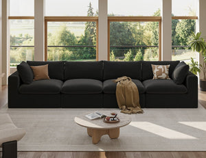 English Elm Modular L Shaped Sectional Sofa in Corduroy Fabric Seats Four with Chaise Lounge Black W1955S00005
