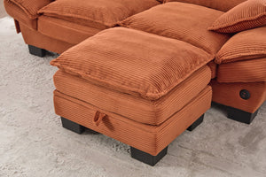 English Elm Sectional Cloud Sofa Modular Deep Seat Corduroy Upholstered Living Room Couch with Storage Orange W395S00132