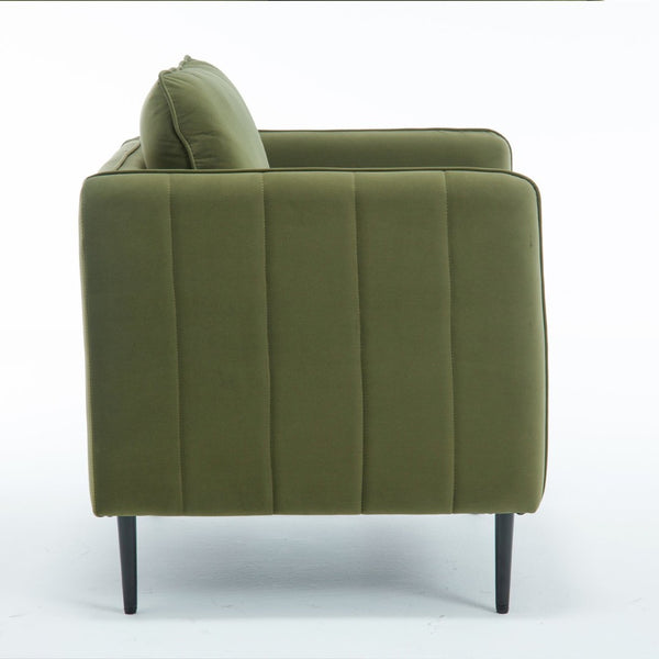 English Elm Accent Velvet Armchair Mid-century Modern Plush Seat with Metal Legs for Any Room Green W3244P325833