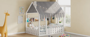 English Elm {slats Are Not Included} Twin Montessori House Floor Bed Kids Tent Lights Shelves Pinewood Frame White N708P407963K