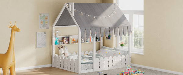 English Elm {slats Are Not Included} Twin Montessori House Floor Bed Kids Tent Lights Shelves Pinewood Frame White N708P407963K