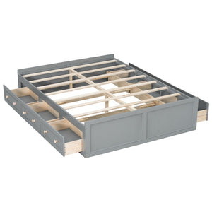 English Elm Wood Queen Platform Bed Solid Pine Frame Six Storage Drawers No Box Spring Needed Gray N709P241723E-1