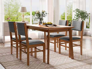 English Elm 5-Piece Counter Height Dining Set with Faux Marble Top and Upholstered Seats, Mid-Century Pub Charm Brown+Gray N752S000017D