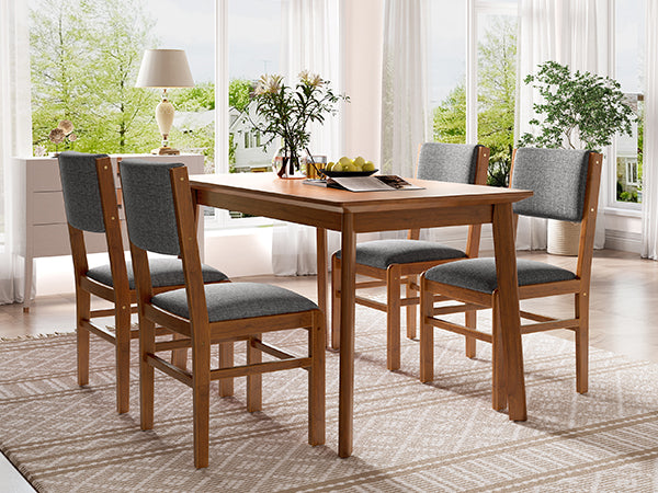 English Elm 5-Piece Counter Height Dining Set with Faux Marble Top and Upholstered Seats, Mid-Century Pub Charm Brown+Gray N752S000017D