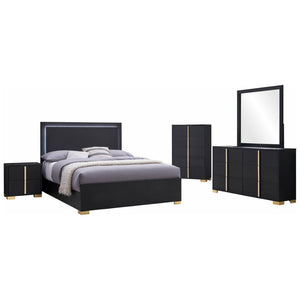 English Elm Jeremiah Art Deco Eastern King Bedroom Set with Led Headboard and Gold Accents B062S01823
