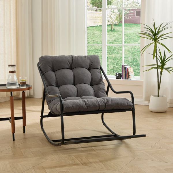 English Elm Outdoor Steel Rocking Chair Padded Seat Adjustable Swing for Patio or Bedroom W640P443541