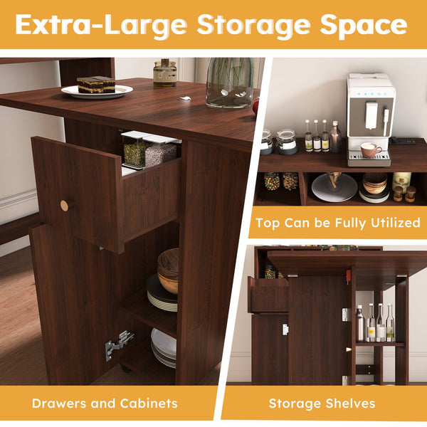 English Elm Multifunctional Eco Folding Dining Table with Wall Sideboard, Built-In Sockets & Hidden Storage for Small Spaces W2700P272128
