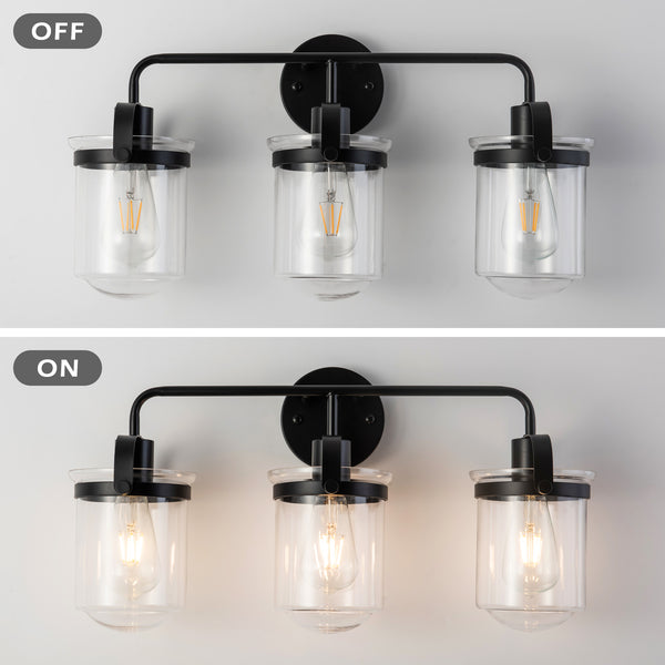 English Elm 3-Light Black Modern Glass Sconce for Bathroom Bedroom Living Room Entryway 22.8"L E26 Socketlington T3177P283991