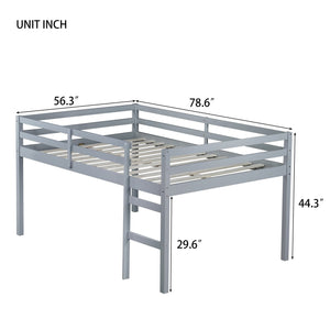 English Elm Full Rubber Wood Loft Bed with Ladder and Under-Bed Storage Space, Sturdy Minimalist Design for Comfort Grey W504P283515