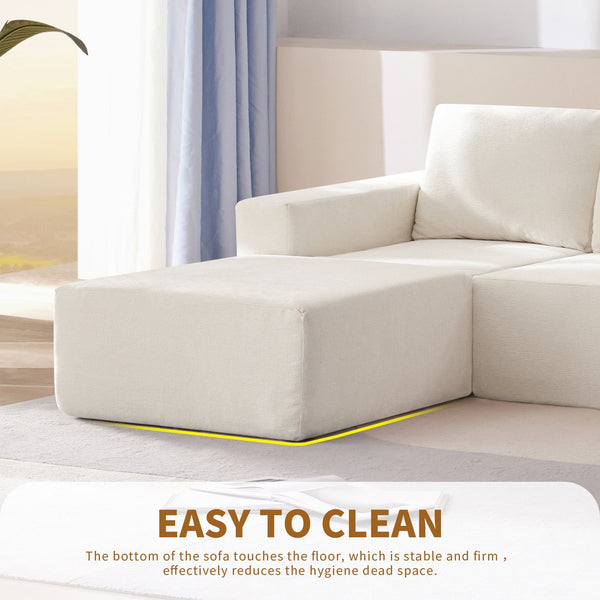 English Elm 110*72" Modular U Shaped Sectional Sofa with Plush Chenille, Deep Seats, No Assembly Beige N723S0614A