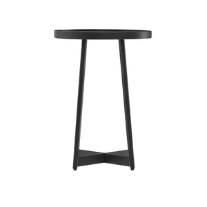 English Elm Ranlo Modern Round Accent Table with Oak Veneer Top, Black Geometric Metal Legs, Space-Saving Design B050P364435