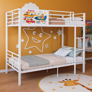 English Elm Metal Twin Over Bunk Bed with Full Guardrail Ladder and Convertible Iron Frame W3752S00023