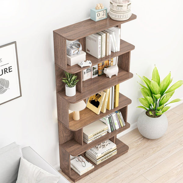 English Elm 31.5" Tall 5-tier Mdf Bookcase Slim Open Shelving Unit for Office Bedroom Living Room Dark Brown W2899P444163