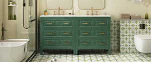 English Elm 60'' Freestanding Bathroom Vanity With Ceramic Sink, Charming Green Finish & Ample Storage Space N710SS00003F